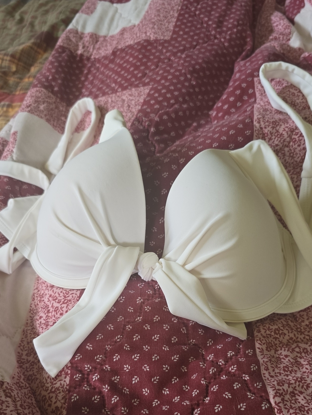 Plunge Knot-Front White Padded Bikini Top - Like New!